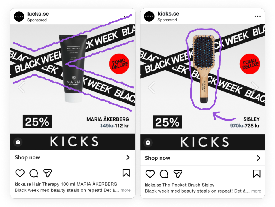 Dynamic diagonal composition that makes the products pop